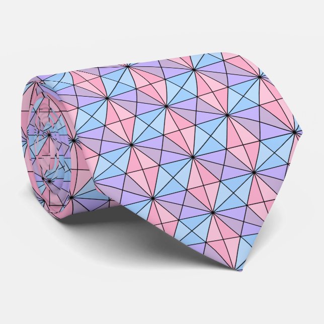 Pastel pink blue purple colours geometric pattern tie (Rolled)