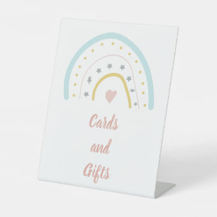 Pastel Pink Blue Rainbow Cards and gifts Birthday Pedestal Sign