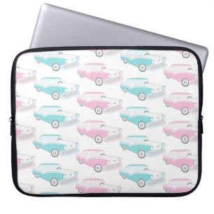 PASTEL PINK & BLUE RETRO CARS LAPTOP SLEEVE