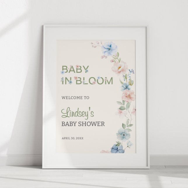 Pastel Pink Blue Spring Baby in Bloom Baby Shower  Poster (Creator Uploaded)