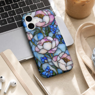 Pastel Pink Blue Stained Glass Floral Garden Style