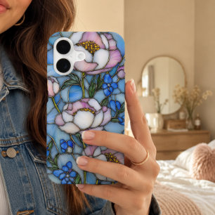 Pastel Pink Blue Stained Glass Floral Garden Style