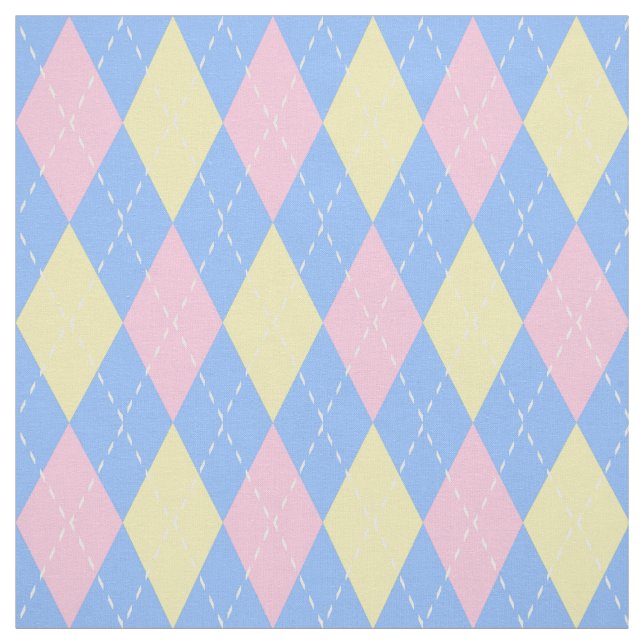 Pastel Pink Blue Yellow Argyle Pattern Fabric (Swatch)