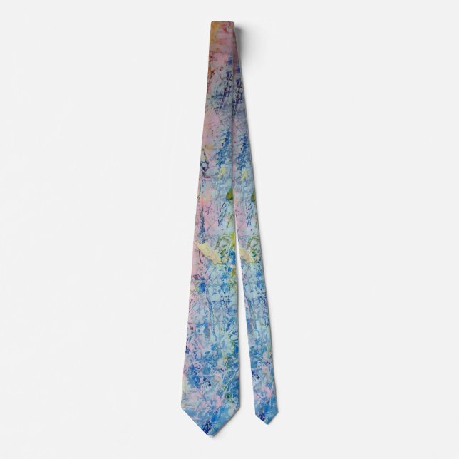 Pastel Pink Blue Yellow Textured Modern Abstract Tie (Front)