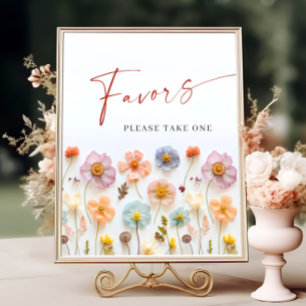 Pastel Pink Blush Bohemian Wildflowers Favours Poster