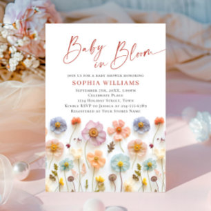 Pastel Pink Blush Boho Wild Flowers Baby Shower Invitation