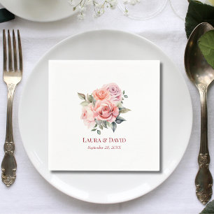 Pastel Pink Blush Rose Botanical Wedding Paper Napkin