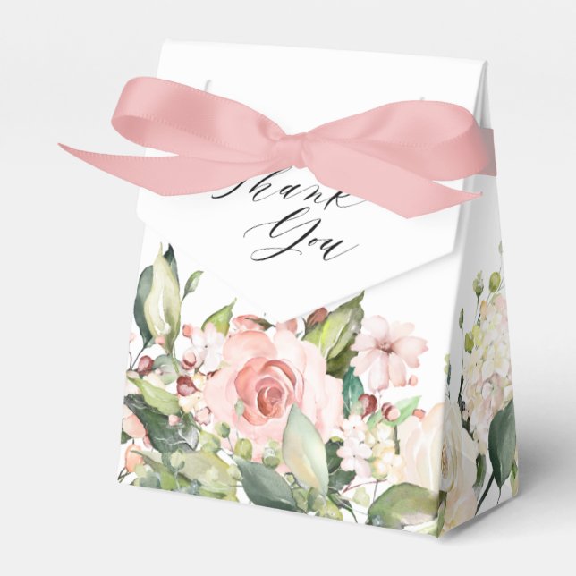 Pastel Pink Blush Rose Floral Botanical Wedding Favour Box (Front Side)