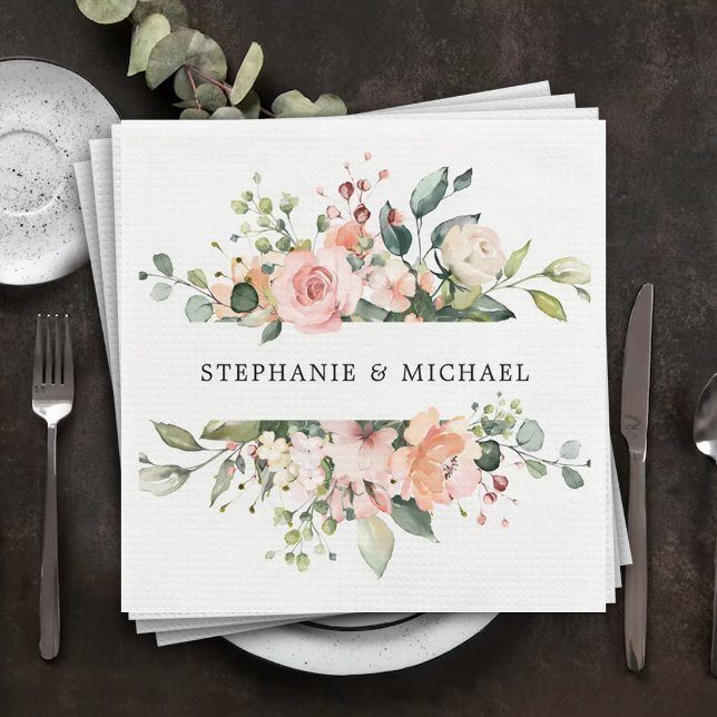 Pastel Pink Blush Rose Floral Botanical Wedding Napkin (Creator Uploaded)