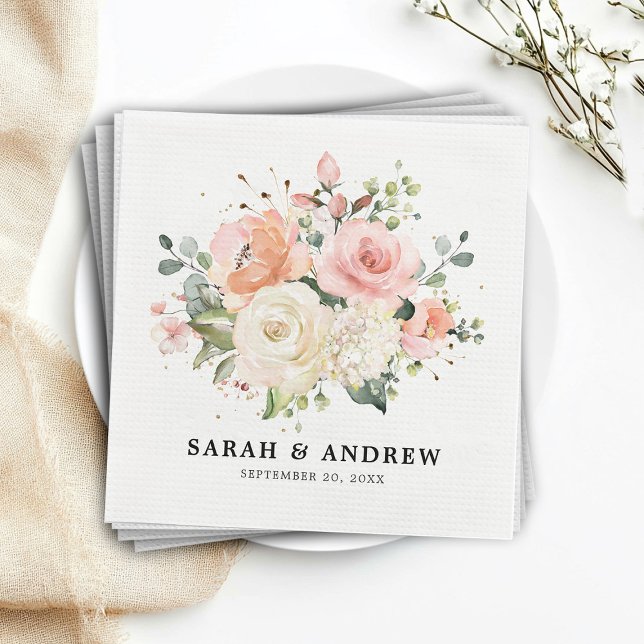 Pastel Pink Blush Rose Floral Botanical Wedding Napkin (Pastel Pink Blush Rose Floral Botanical Wedding Napkins)