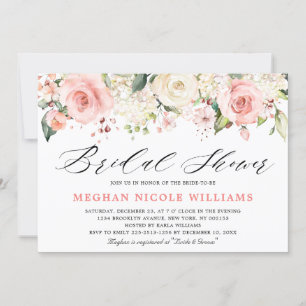 Pastel Pink Blush Rose Floral Bridal Shower Invitation