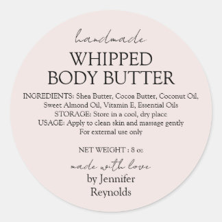 Pastel Pink Body Butter Organic Business Classic Round Sticker