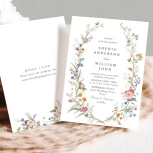 Pastel Pink Bohemian Floral Wildflowers Wedding Invitation