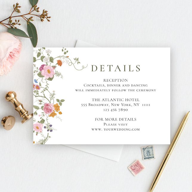 Pastel Pink Bohemian Wildflower Wedding Details Enclosure Card (Creator Uploaded)