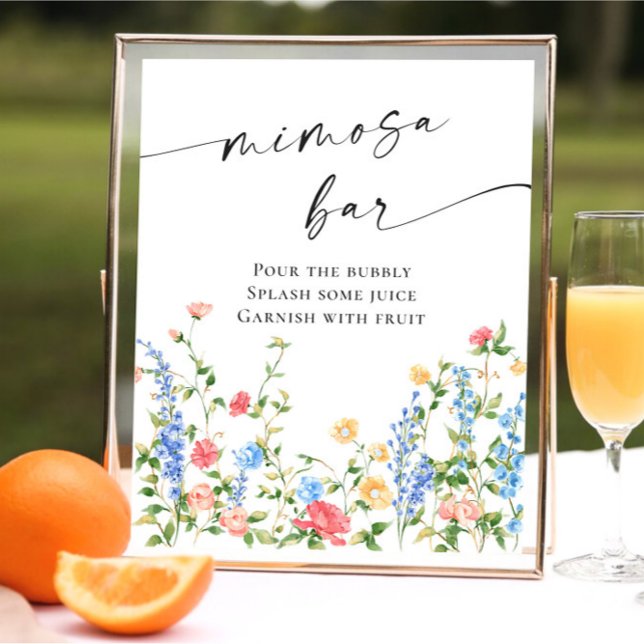 Pastel Pink Bohemian Wildflowers Mimosa Bar Poster (Creator Uploaded)