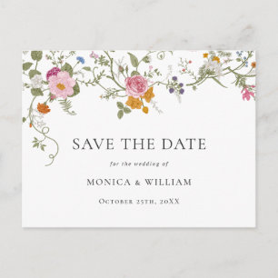 Pastel Pink Boho Floral Wildflower Save the Date Postcard
