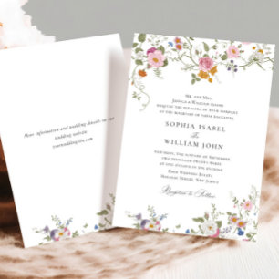 Pastel Pink Boho Floral Wildflowers Wedding Invitation
