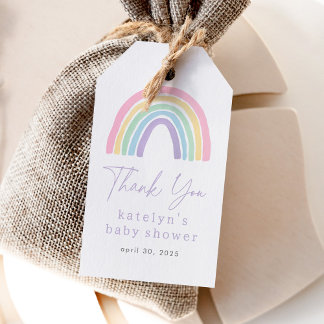 Pastel Pink Boho Rainbow Baby Shower Gift Tags
