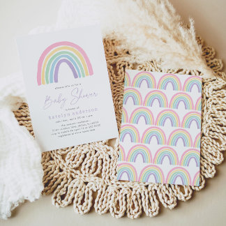 Pastel Pink Boho Rainbow Baby Shower Invitation
