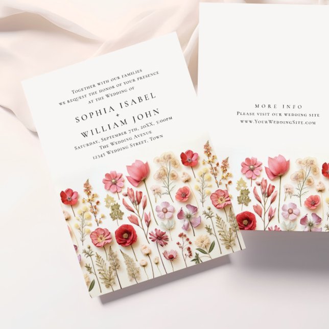 Pastel Pink Boho Wild Flowers Wedding Invitation (Creator Uploaded)