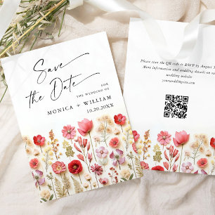 Pastel Pink Boho Wild Flowers Wedding QR code Save The Date