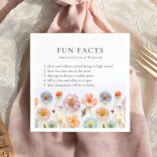 Pastel Pink Boho Wildflower Fun Facts Wedding Napkin