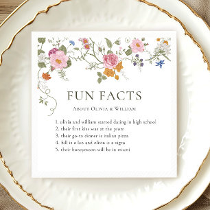 Pastel Pink Boho Wildflower Fun Facts Wedding Napkin