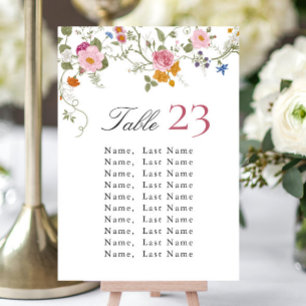 Pastel Pink Boho Wildflower Wedding Table Number