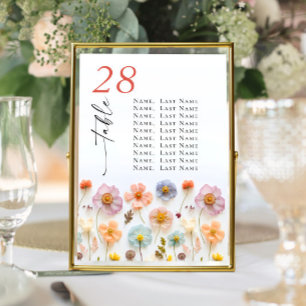 Pastel Pink Boho Wildflower Wedding Table Number