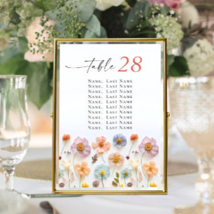 Pastel Pink Boho Wildflower Wedding Table Number