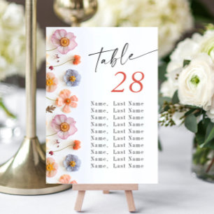 Pastel Pink Boho Wildflower Wedding Table Number