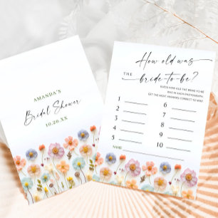 Pastel Pink Boho Wildflowers Bridal Game Card