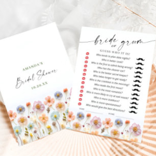 Pastel Pink Boho Wildflowers Bridal Game Card