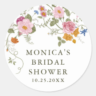 Pastel Pink Boho Wildflowers Bridal Shower Classic Round Sticker