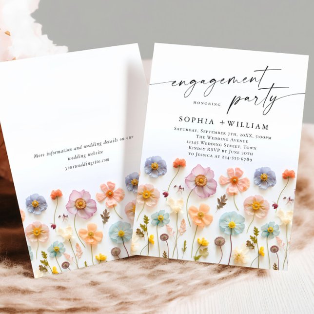 Pastel Pink Boho Wildflowers Engagement Party Invitation (Creator Uploaded)