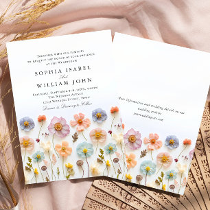 Pastel Pink Boho Wildflowers Floral Wedding Invitation