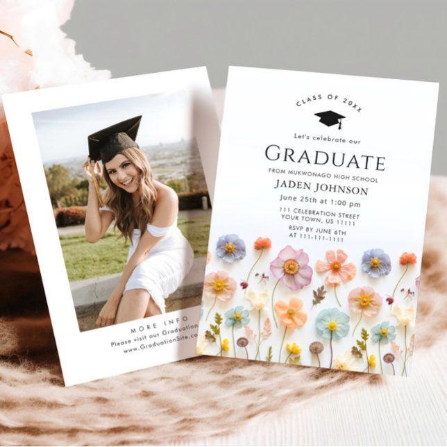 Pastel Pink Boho Wildflowers Graduation Party Invitation (Creator Uploaded)