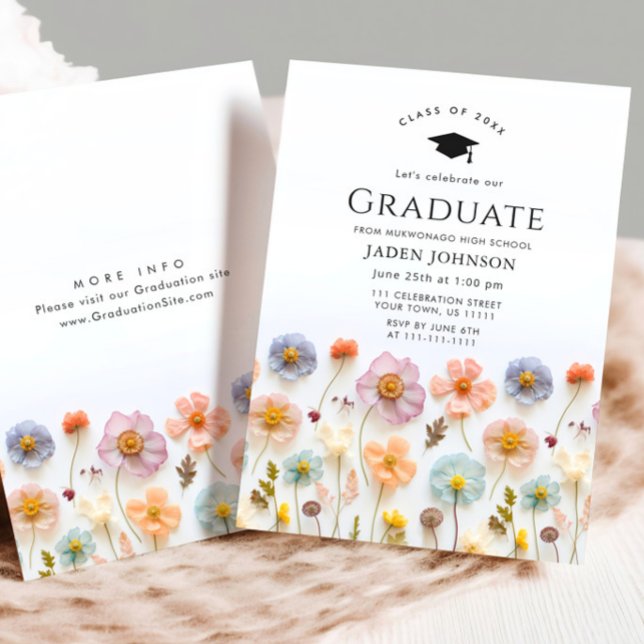 Pastel Pink Boho Wildflowers Graduation Party Invitation (Creator Uploaded)