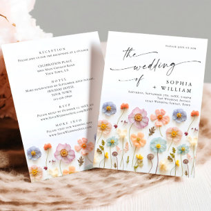Pastel Pink Boho Wildflowers Wedding Details Invitation