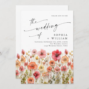 Pastel Pink Boho Wildflowers Wedding QR code Invitation