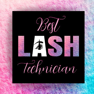 Pastel Pink Bold Best Lash Tech Black Background Square Business Card