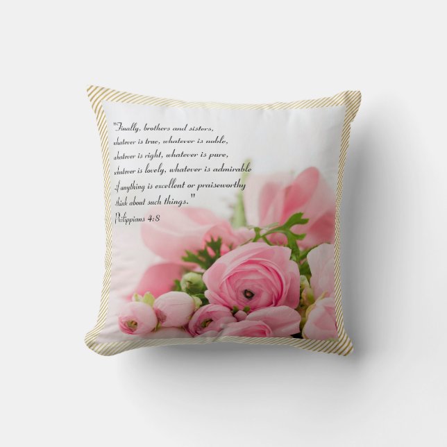 Pastel Pink Bouquet of Flowers Bible Verse Cushion (Front)