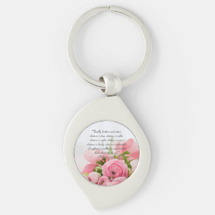 Pastel Pink Bouquet of Flowers Bible Verse Key Ring