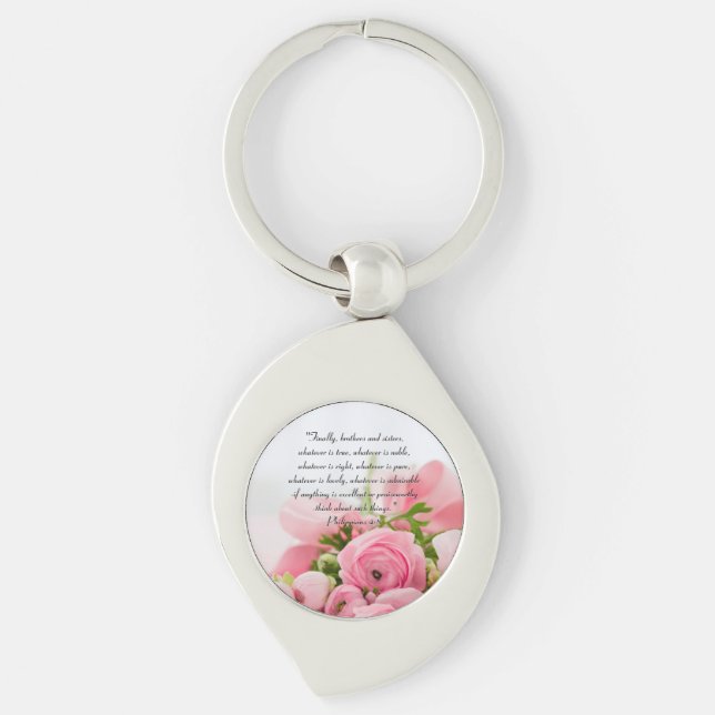 Pastel Pink Bouquet of Flowers Bible Verse Key Ring (Front)