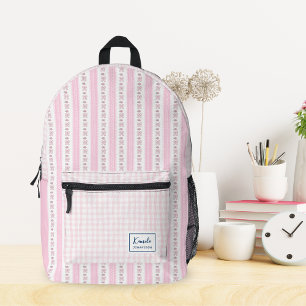 Pastel Pink Bow and Flower Coquette Custom Name Printed Backpack