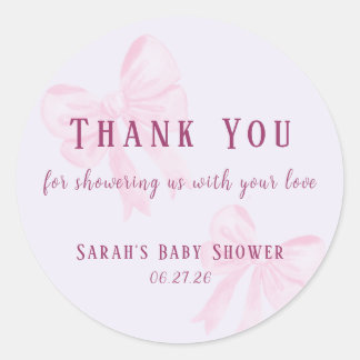 Pastel Pink Bow Baby Shower Thank You Sticker