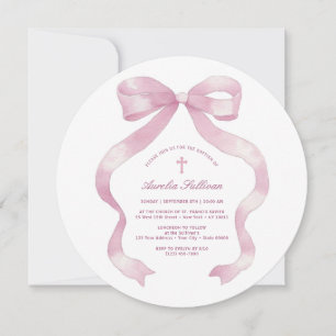 Pastel Pink Bow Baptism Invitation