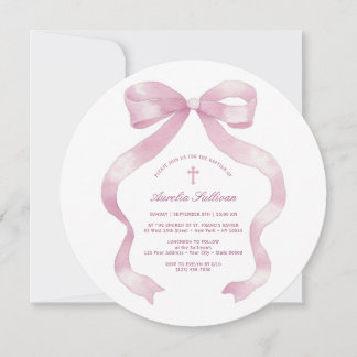 Pastel Pink Bow Baptism Invitation