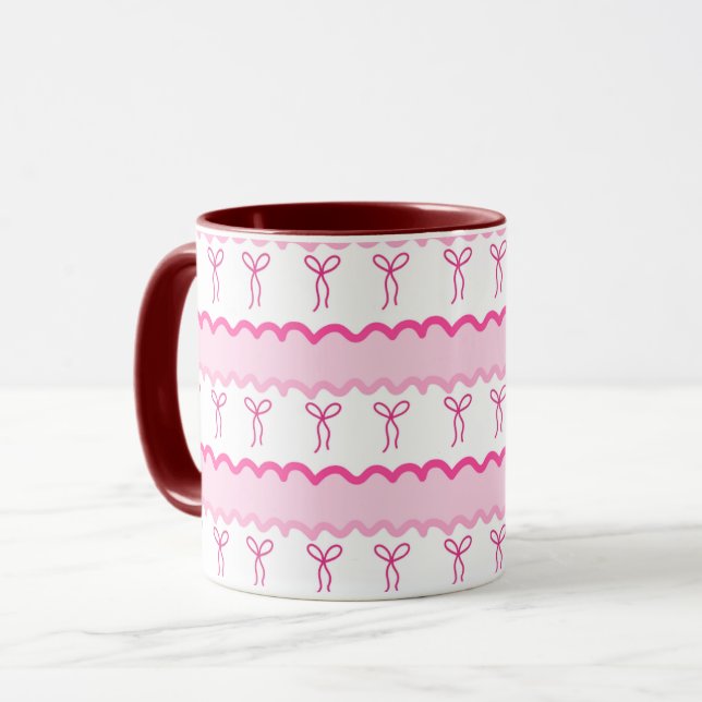 Pastel Pink Bow Seamless Pattern – Cute Aesthetic  Mug (Front Left)