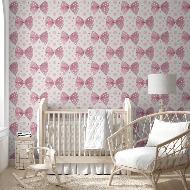Pastel pink bows and dots wallpaper (Kids)